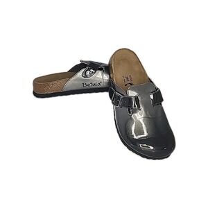 Birkenstock Betula Boston Clog Silver W/ Black Strap Sandal Women's 6  EU37
